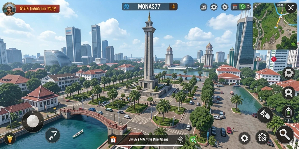 Screenshot menunjukkan interaksi dinamis dalam gameplay MONAS77.