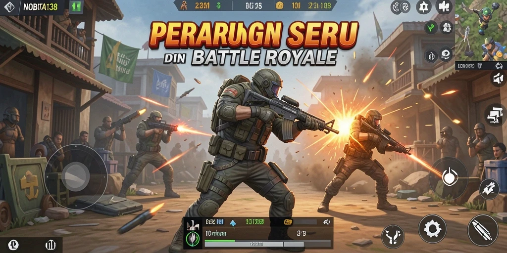 Screenshot utama NOBITA138 menampilkan aksi seru dalam gameplay Battle Royale.