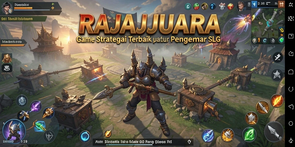 Tangkapan layar dari gameplay RAJAJUARA menampilkan pertempuran strategis.